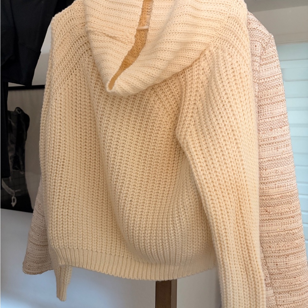 Free People Cream Knit Hooded Sweater